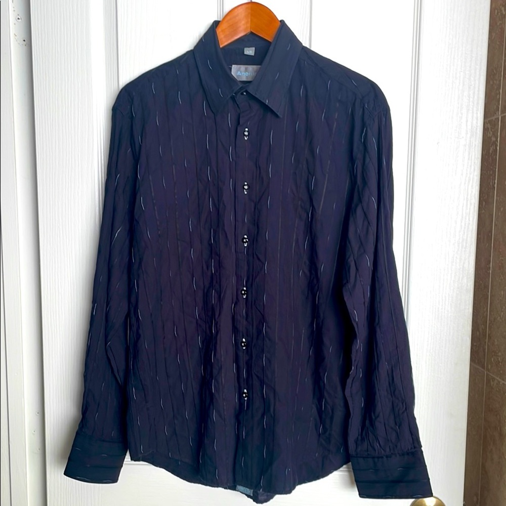 Navy textured Button-Up Shirt